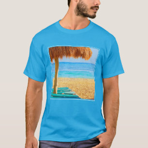 Grass Hut & Loungers On Beach T-Shirt