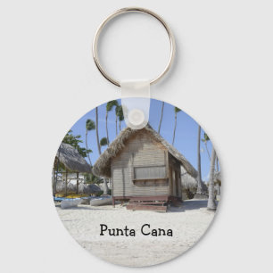 grass hut on a tropical beach key ring