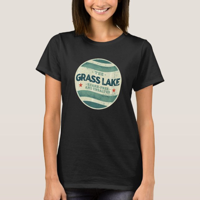 Grass Lake Shark Free and Unsalted Camping Illinoi T-Shirt (Front)
