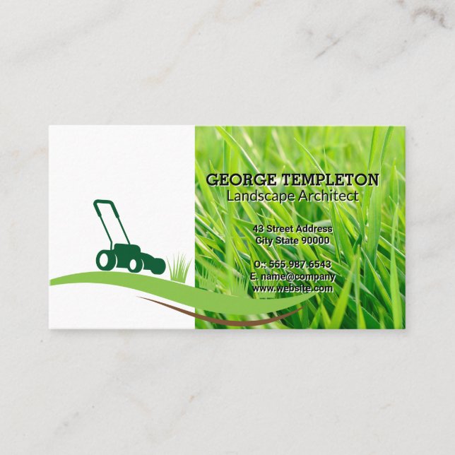 Grass | Lawn Mower Icon | Landscaping Business Card (Front)