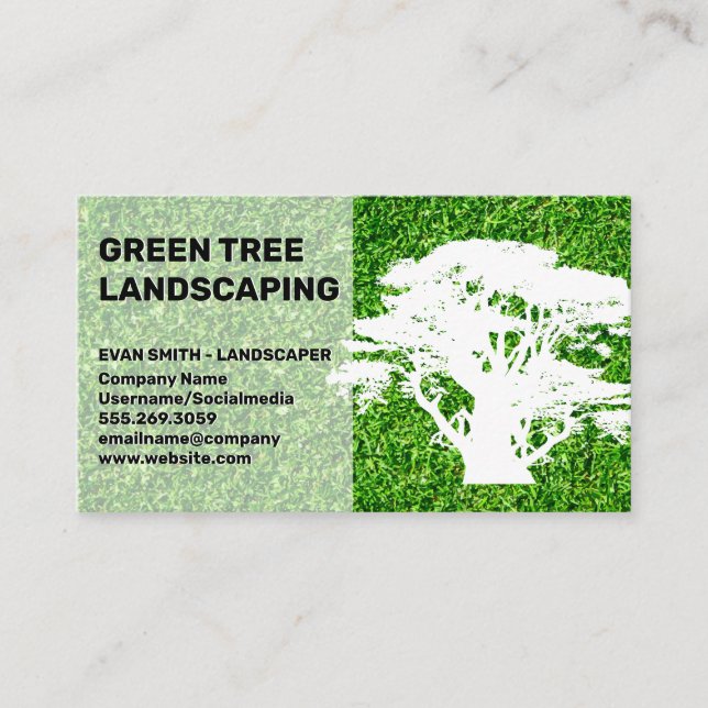Grass Lawn Top View | Large Tree | Landscape Business Card (Front)