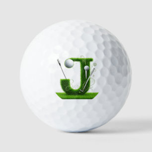Grass Letter Golf Theme With Balls And Clubs