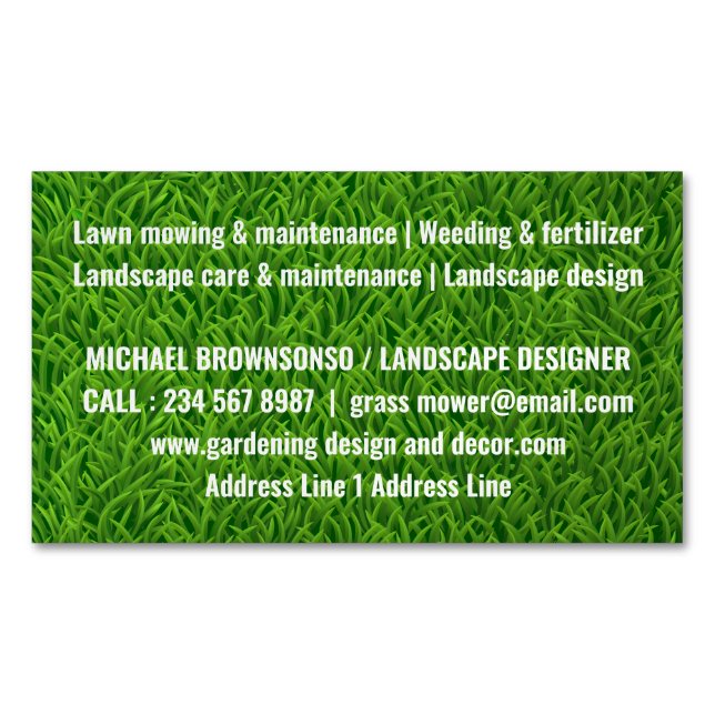 Grass Mower Green Simple Grass Textured Magnetic Business Card (Front)