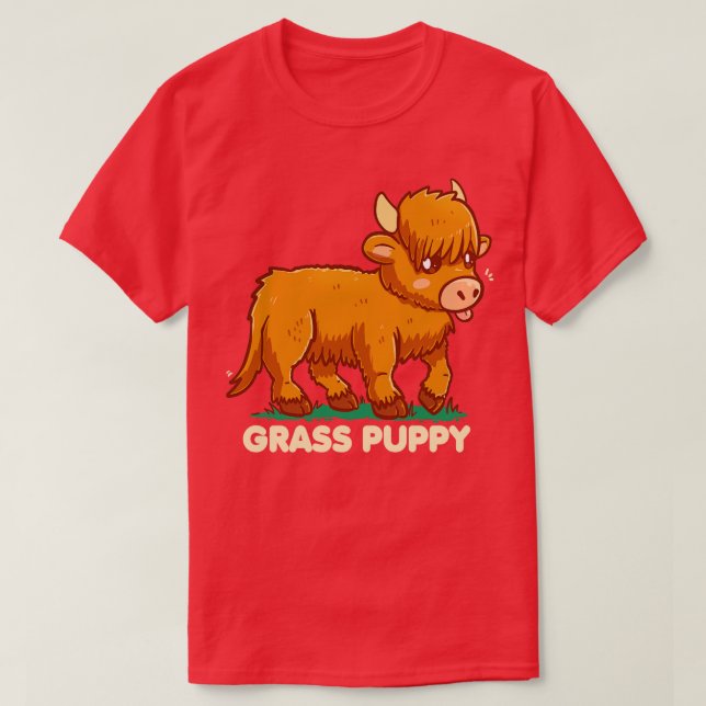 Grass Puppy  Scottish Highland Cow  T-Shirt (Design Front)