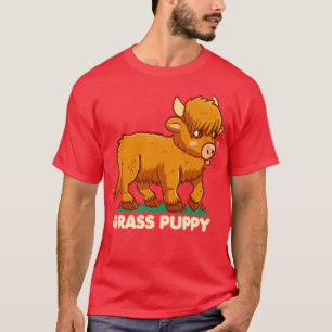 Grass Puppy  Scottish Highland Cow  T-Shirt