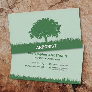 Grass, Tree Silhouette - Arborist & Landscaper Business Card