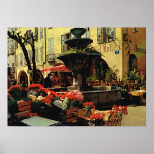 Grasse market, fruit and fountain poster