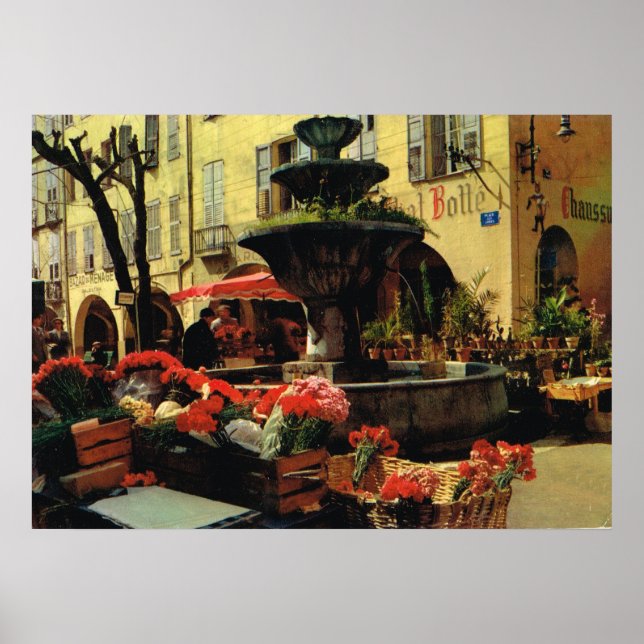Grasse market, fruit and fountain poster (Front)