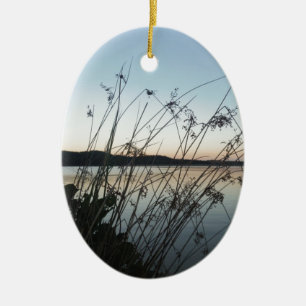 Grasses at lake Sunset Ceramic Tree Decoration