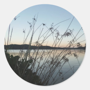 Grasses at lake Sunset Classic Round Sticker