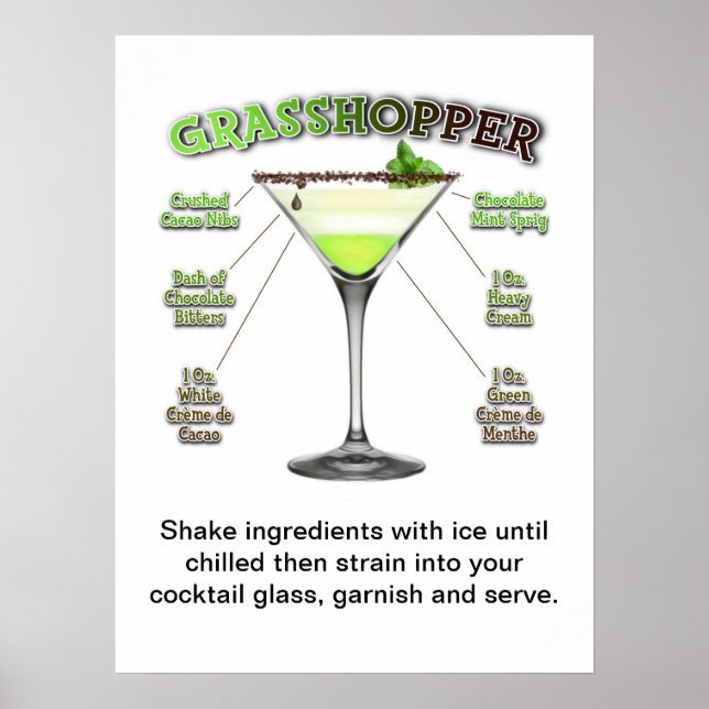 GRASSHOPPER Cocktail Recipe Art 18" x 24"          Poster (Front)