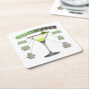 GRASSHOPPER Cocktail Recipe Art Square Paper Coaster