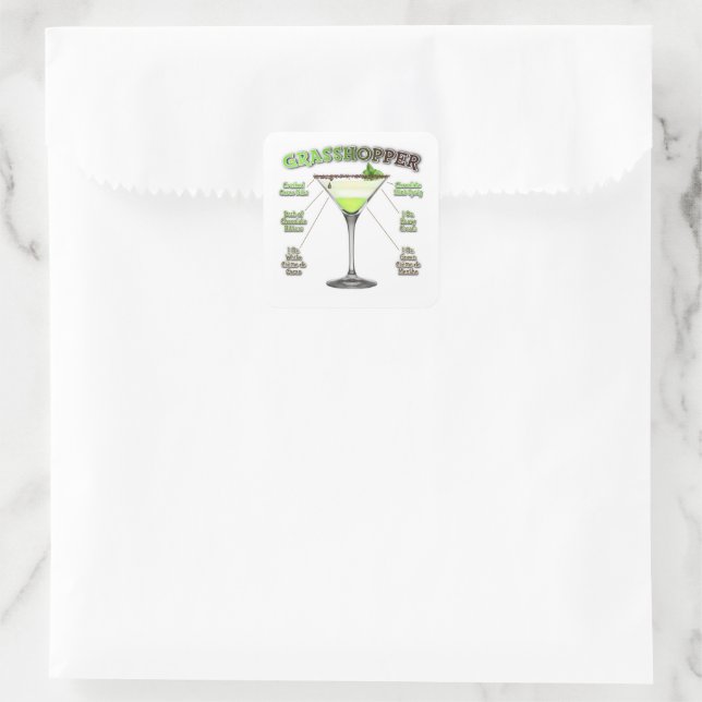GRASSHOPPER Cocktail Recipe Art  Square Sticker (Bag)