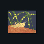 Grasshopper in Green Grass on Blue Background Canvas Print<br><div class="desc">The deep green of the grass in this painting merges perfectly with the blue background,  creating a feeling of evening in this piece by Nina Tenser. Both colours contrast with the pale of the grasshopper. Nature lovers should purchase this piece and place it on their favourite wall!</div>