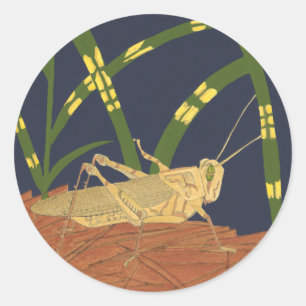 Grasshopper in Green Grass on Blue Background Classic Round Sticker