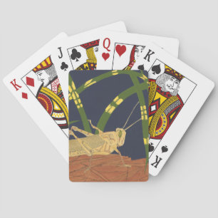 Grasshopper in Green Grass on Blue Background Playing Cards