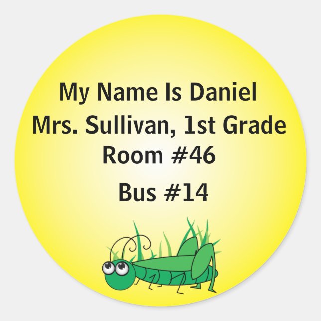 Grasshopper Nametag Classic Round Sticker (Front)