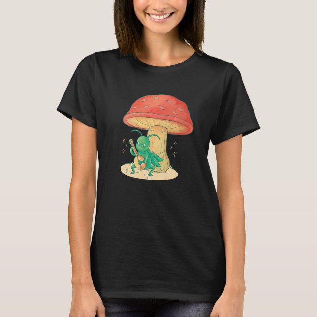 Grasshopper Playing Banjo Bug Instrument Music Fun T-Shirt (Front)