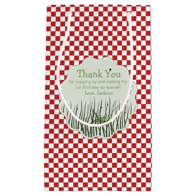 Grasshopper Red and White Insect Thank You Small Gift Bag (Front)