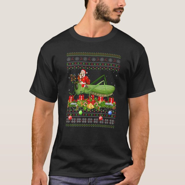 Grasshopper  Ugly Santa Riding Grasshopper Christm T-Shirt (Front)