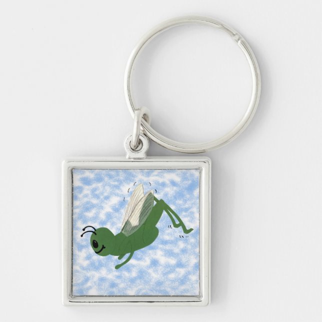Grasshopper Whimsical Cartoon Art Key Ring (Front)