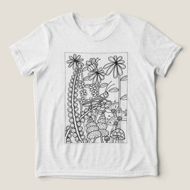 grasshopper with fantasy flowers Tri-Blend shirt (Design Front)