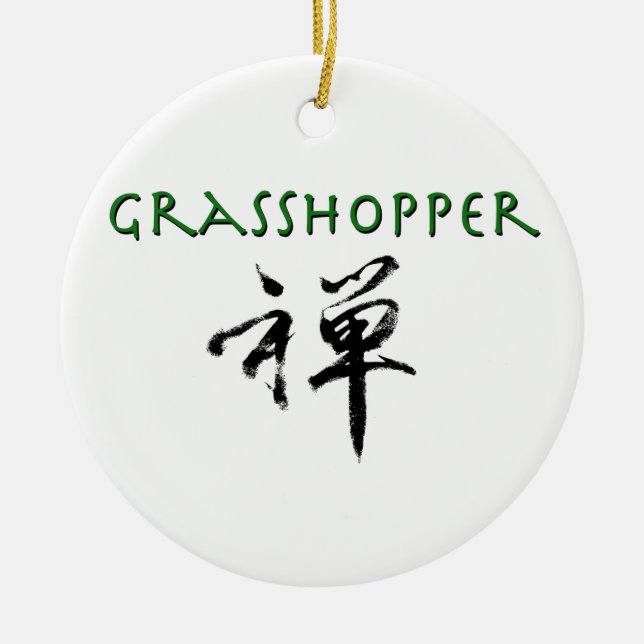Grasshopper with "Zen" symbol Ceramic Tree Decoration (Front)