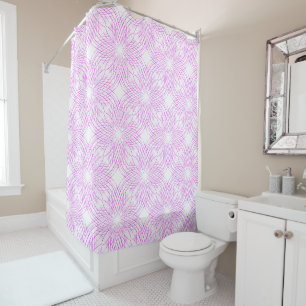 Grassland Blossoms, hot pink on white Shower Curtain