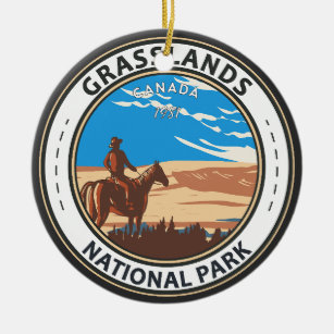 Grasslands National Park Canada Vintage Badge Ceramic Tree Decoration