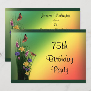 Grassy Bouquet And Butterflies 75th Birthday Invitation