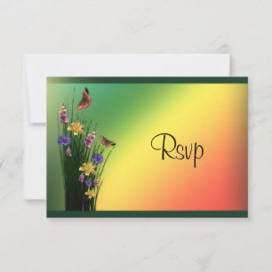 Grassy Bouquet And Butterflies RSVP Card