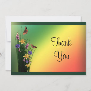 Grassy Bouquet And Butterflies Thank You Card