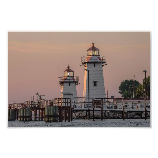 Grassy Island Lighthouse Range Green Bay, WI Photo Print (Front)