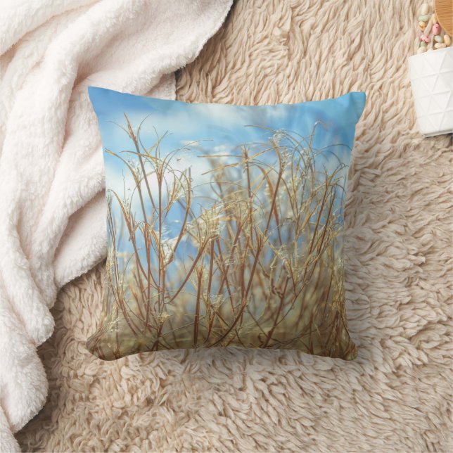 Grassy Nature with a Blue Sky Cotton Cushion (Blanket)