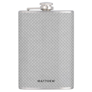 Grated Silver Metal Look Hip Flask