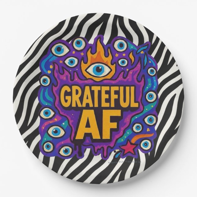 Grateful AF - Zebra Pattern - Paper Plate (Front)