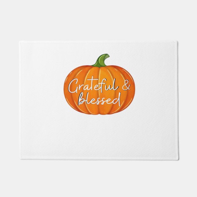 Grateful and Blessed - Pumpkin  Fall Thanksgiving  Doormat (Front)