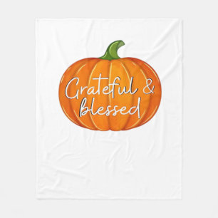 Grateful and Blessed - Pumpkin Fall Thanksgiving Fleece Blanket