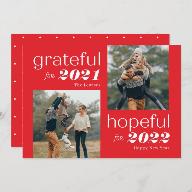 Grateful and Hopeful Editable Colour New Year Card (Front/Back)