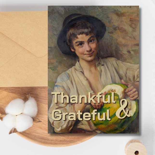 Grateful and thankful  | Italian Boy with Pumpkin Holiday Card (Creator Uploaded)