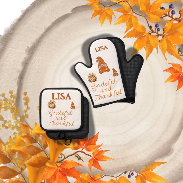Grateful and Thankful Name Monogram | Oven Mitt & Pot Holder Set (Creator Uploaded)