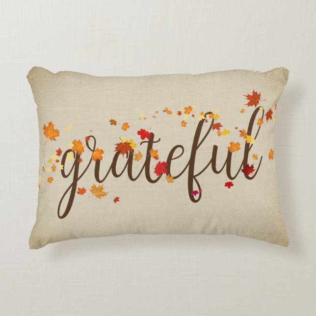 Grateful Autumn Leaves on Burlap  Decorative Cushion (Front)