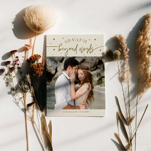 Grateful Beyond Words Wedding Photo Cream Thank You Card