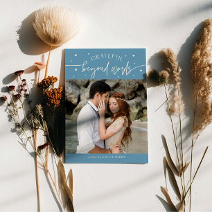Grateful Beyond Words Wedding Photo Denim Blue Thank You Card