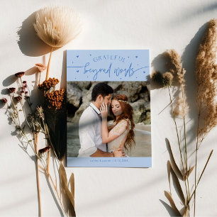 Grateful Beyond Words Wedding Photo Icy Blue Thank You Card