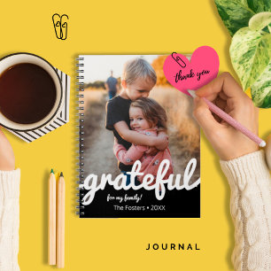 Grateful Black and White Script Custom Photo Notebook