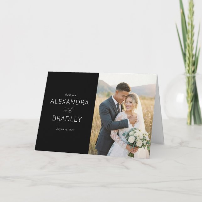 Grateful Black Elegant Photo Thank You Card (Front)