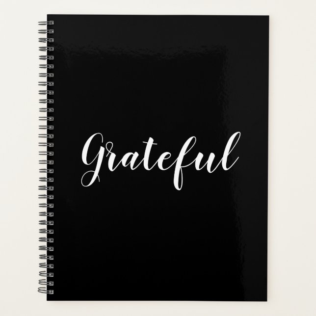 Grateful black white custom script modern elegant planner (Front)