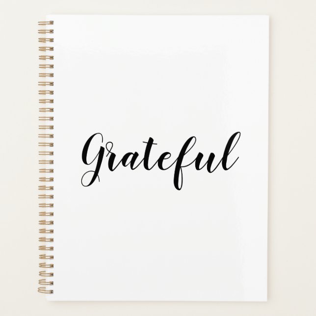 Grateful black white custom script text cute planner (Front)