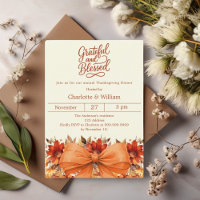 Grateful blessed bow floral orange Thanksgiving